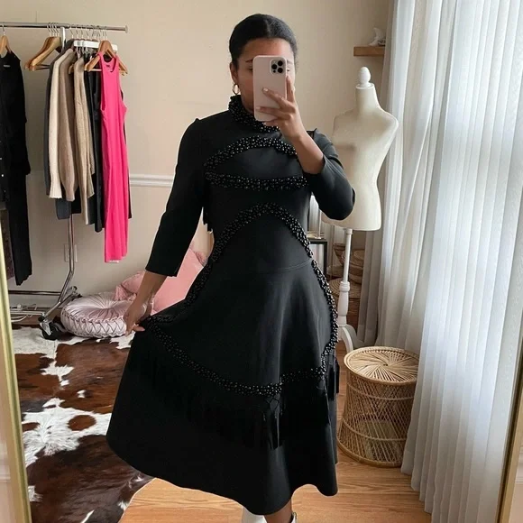 Front Row by Sara & Goldy Beaded Black Tea Length Formal Dress Size XS - Picture 3 of 15